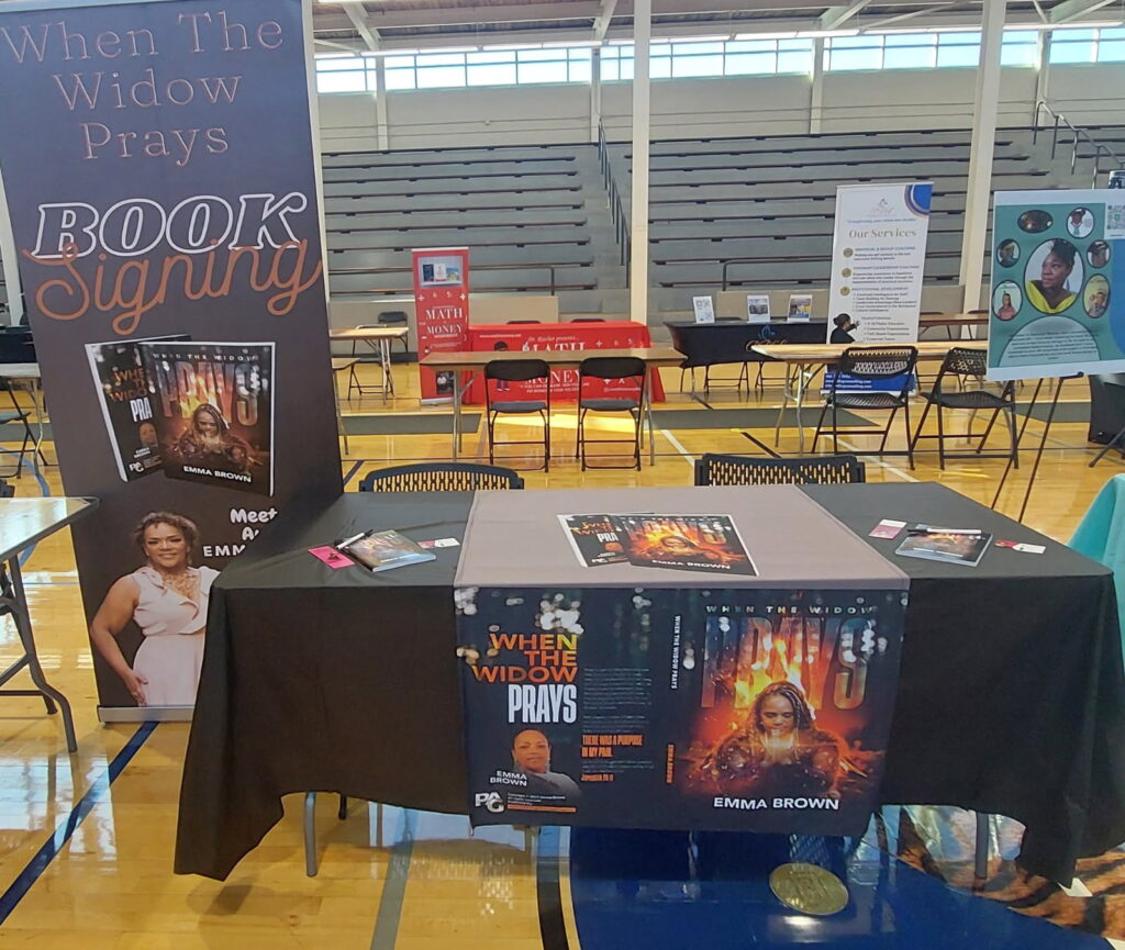 book signing area for when the widow prays book
